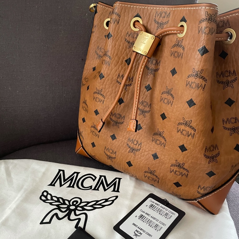 MCM Small Soft Berlin Drawstring Bag in Visetos